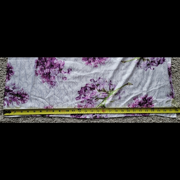 Unique White Women's CK Monogram Purple Flower Printed Polyester Scarf - Picture 8 of 8